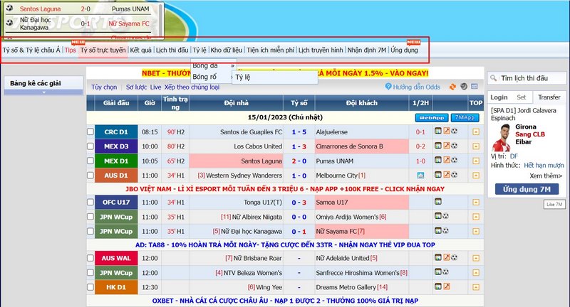 Soi kèo tỷ số 7M và tỷ lệ Châu Á là tính năng đặc trưng của trang web
